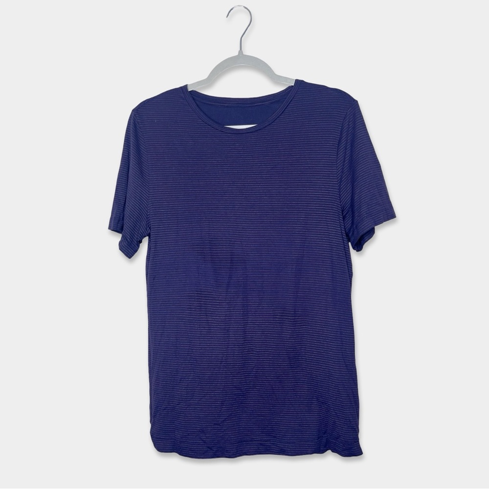 LULULEMON Men's Tee Shirt Size S Purple Gold Striped GUC
